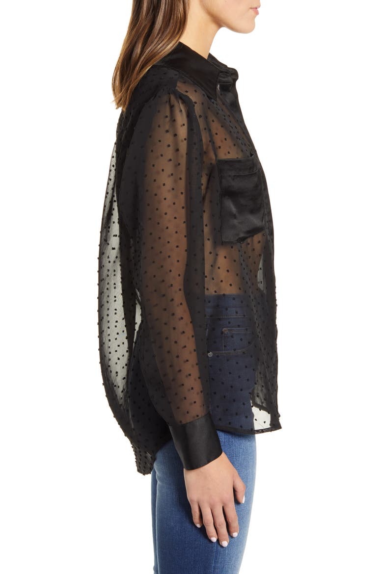 Sheer Swiss Dot Shirt, Alternate, color, JET BLACK