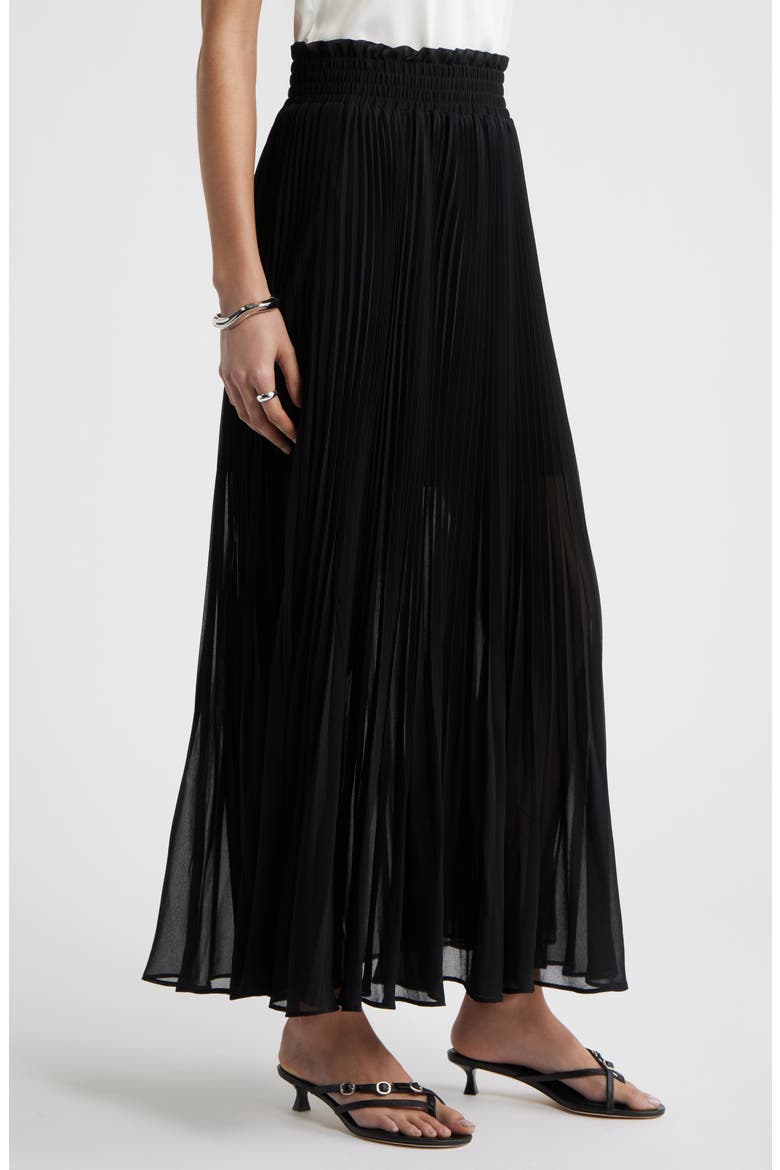 Pleated Semi Sheer Chiffon Midi Skirt, Alternate, color, BLACK