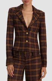 ALICE + OLIVIA Macey Shrunken Plaid Blazer