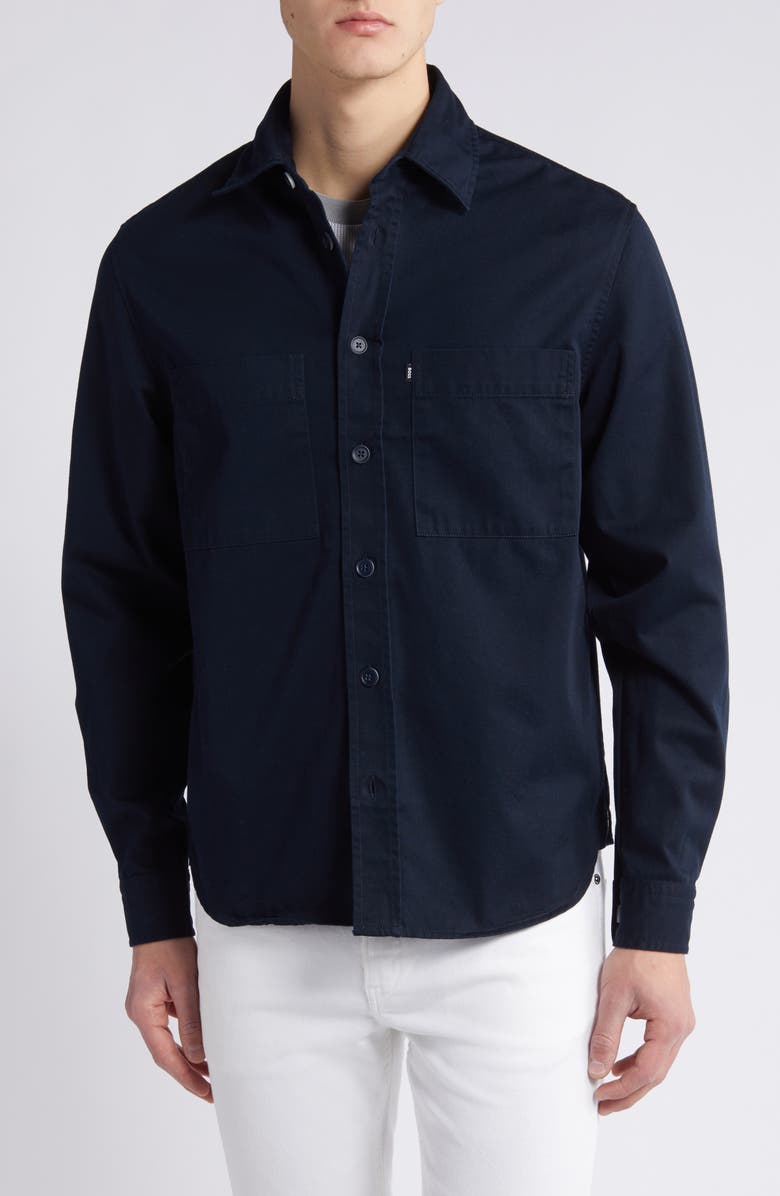 BOSS Owen Solid Button-Up Shirt, Alternate, color, Dark Blue