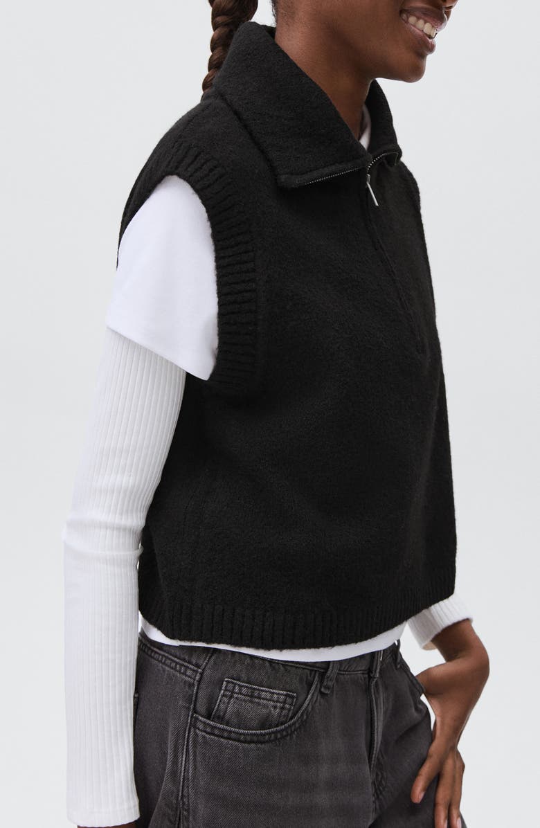 MANGO TEEN Perkins Collared Sweater Vest, Alternate, color, Black