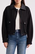 Lucky Brand Faux Leather Collar Crop Bomber Jacket