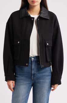 Lucky Brand Faux Leather Collar Crop Bomber Jacket