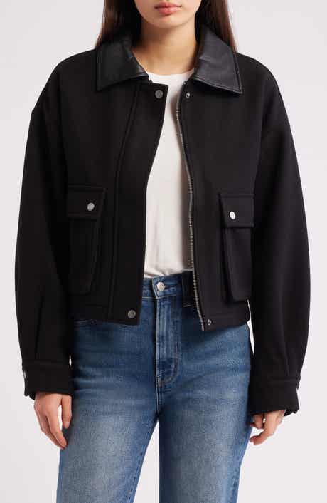 Lucky Brand Faux Leather Collar Crop Bomber Jacket