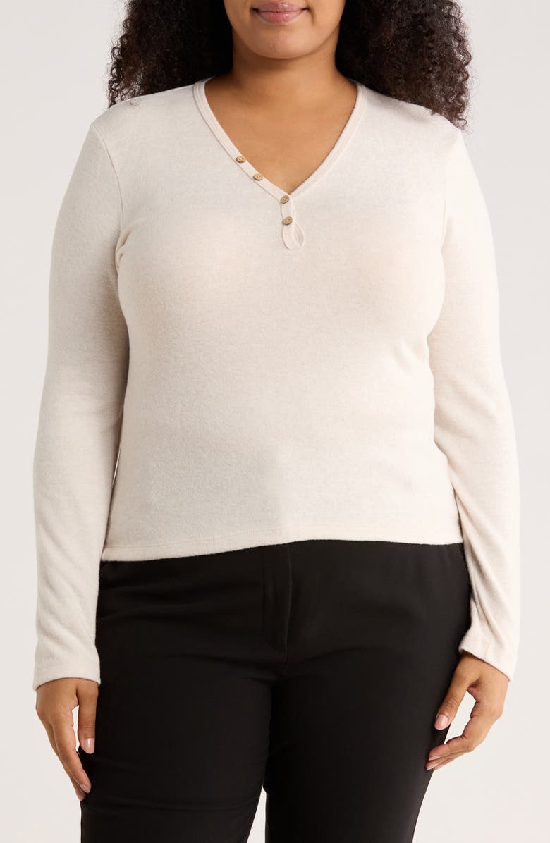 Renee C Rib Knit V-Neck Top, Main, color, Oatmeal