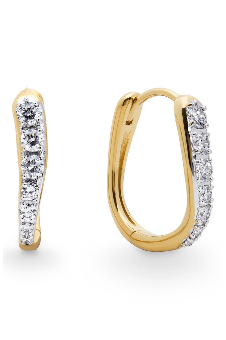 Riva Pavé Lab Grown Diamond Small Hoop Earrings, Main, color, 18K GOLD VERMEIL/ LAB DIAMOND