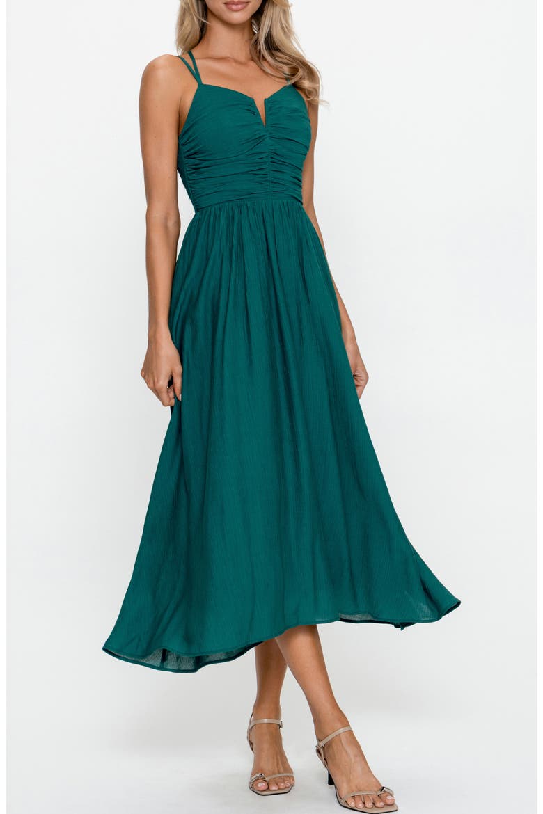 Smocked Strappy Midi Dress, Alternate, color, DARK GREEN
