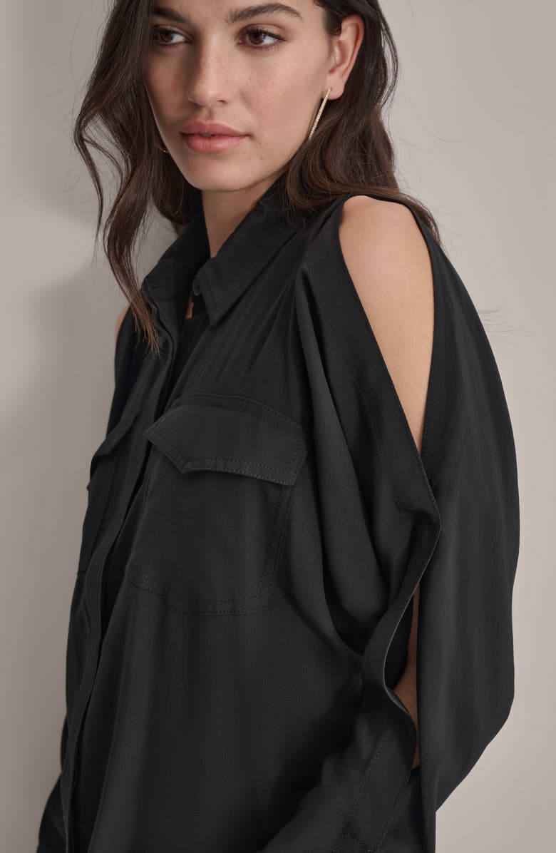 DKNY Cold Shoulder Button-Up Shirt, Alternate, color, 