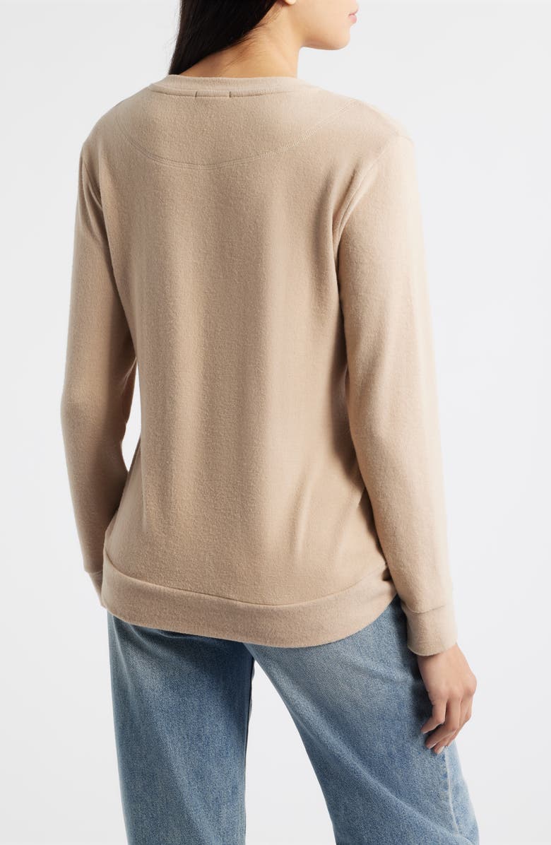 Loveappella Brushed Jersey Crewneck Top, Alternate, color, Camel