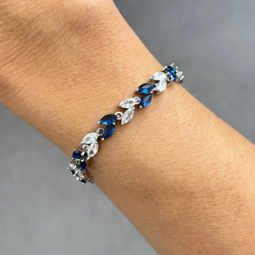 Hollywood Sensation Marquise Cubic Zirconia Tennis Bracelets With Blue Sapphire And White Diamond Cu In Blue