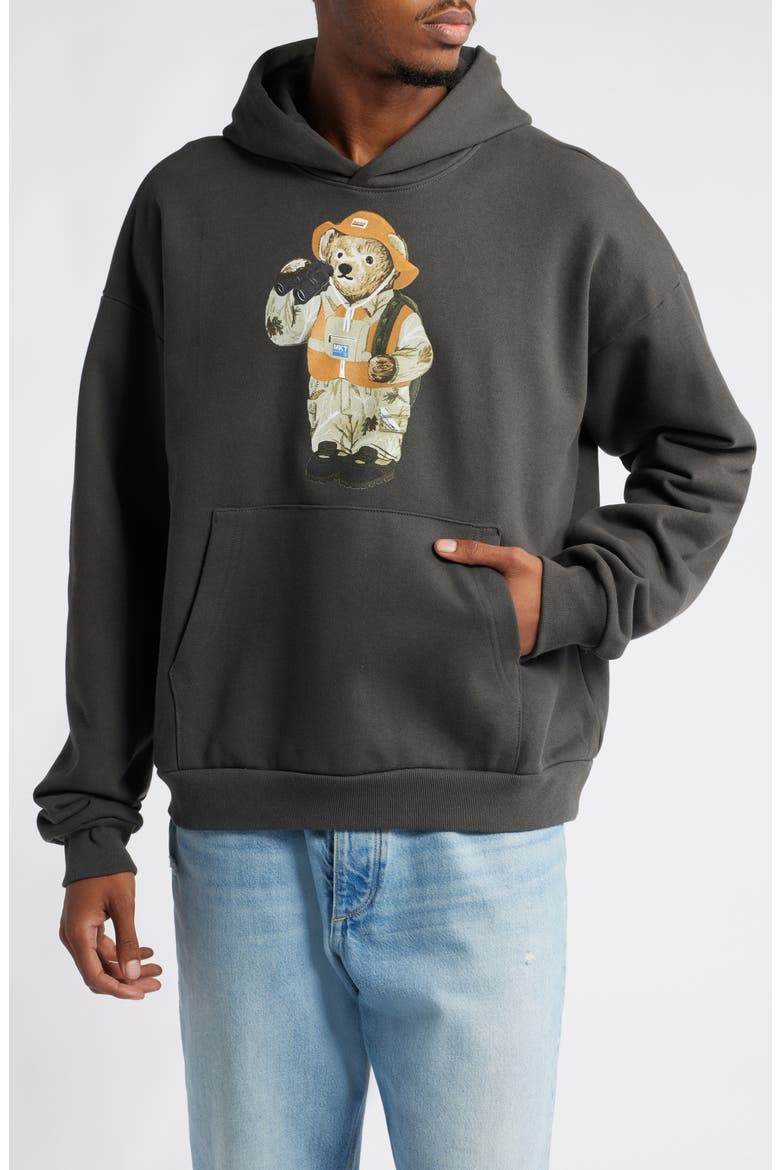 Hunter Bear Cotton Hoodie, Main, color, WASHED-BLACK