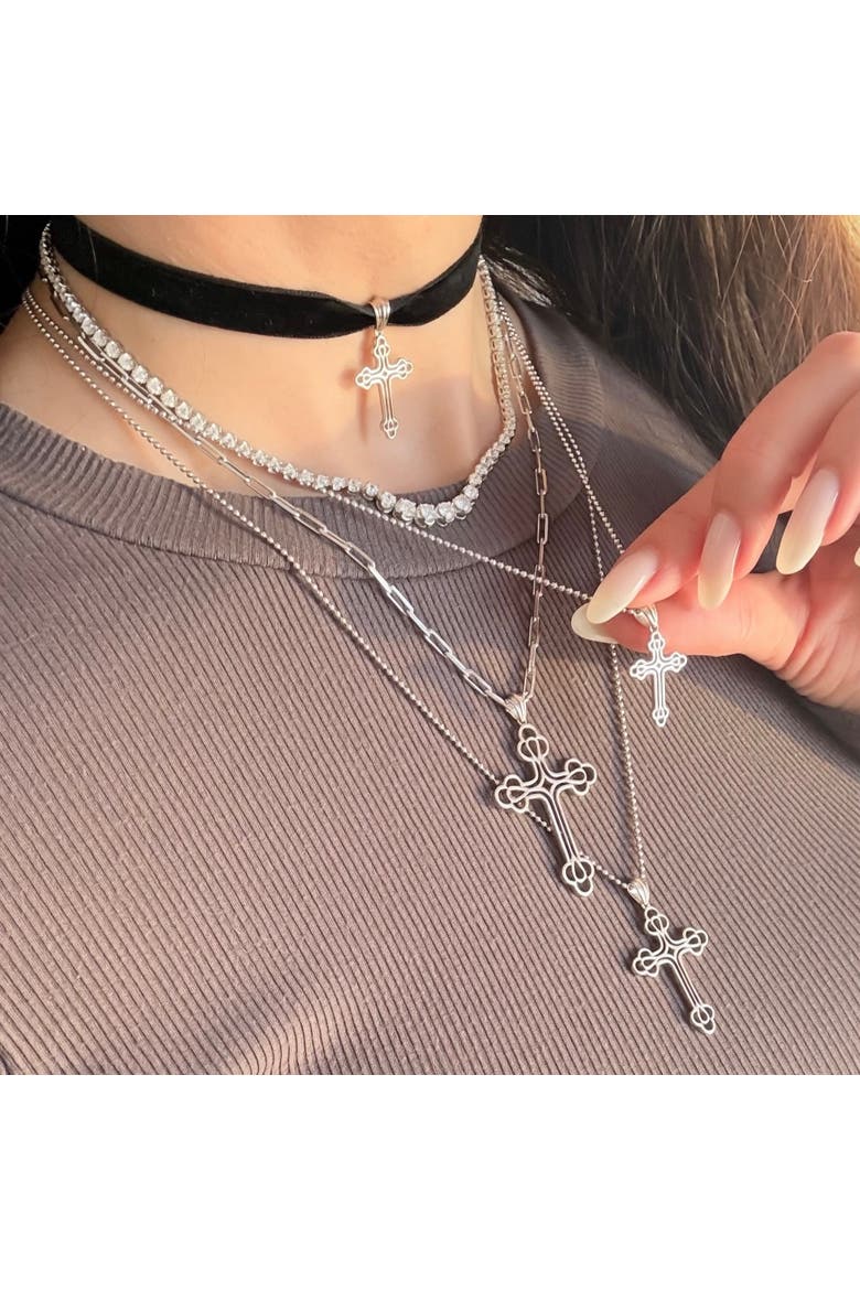 The Maxi Billie Cross Necklace, Alternate, color, Silver