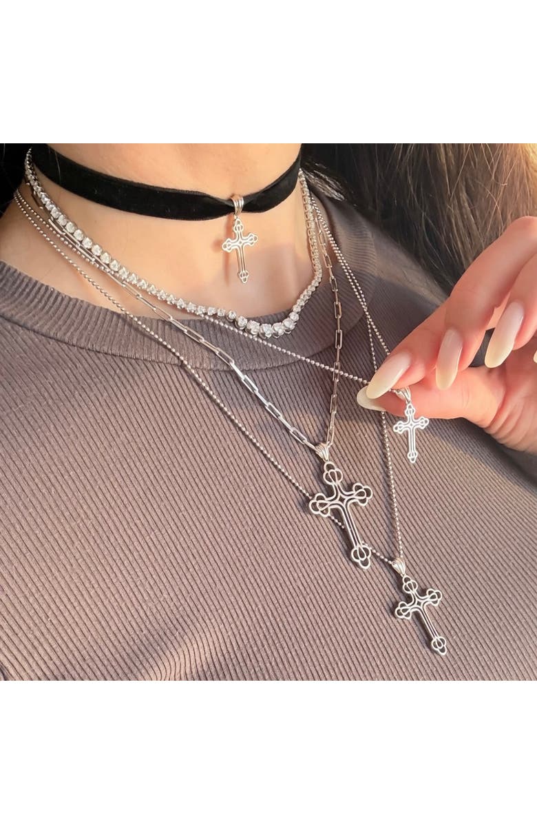 Leni James The Mini Billie Cross Choker, Alternate, color, Silver, Black