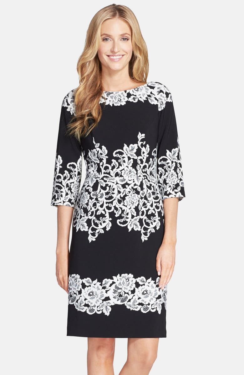 Adrianna Papell Placed Print Sheath Dress, Main, color, 