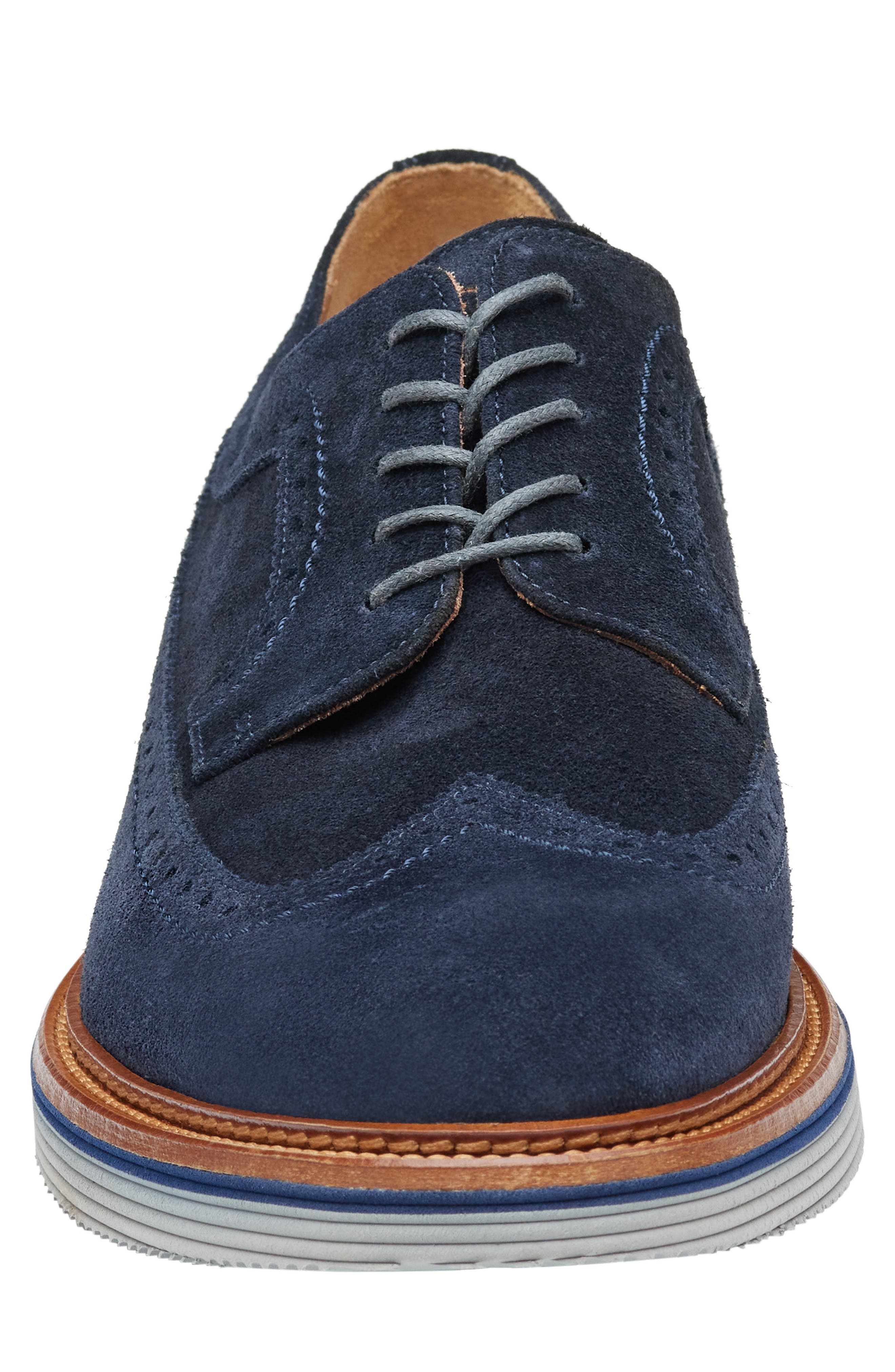 Johnston & Murphy Jenson Longwing Derby, Alternate, color, Navy European Suede
