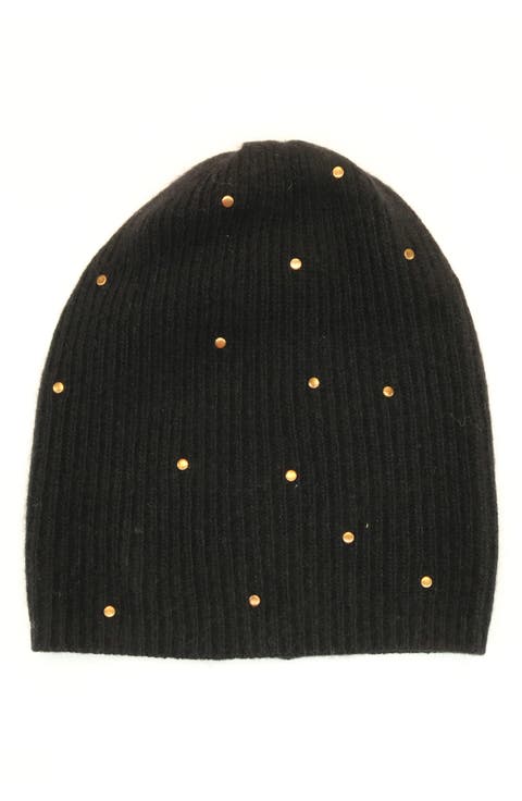 Ribbed Studded Cashmere Beanie