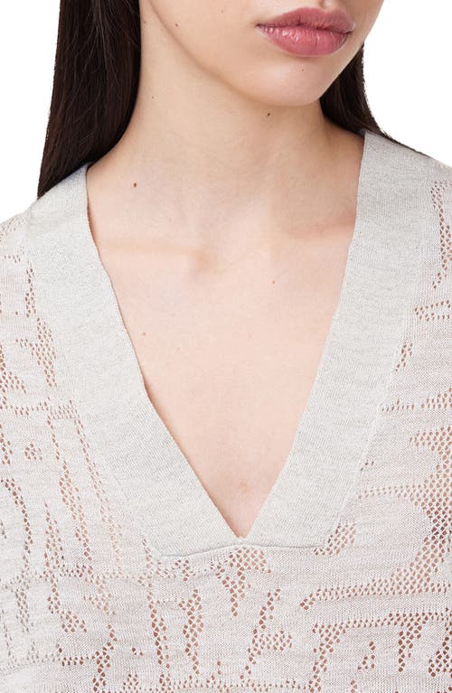 Shop Allsaints Kaito Open Stitch Sheer Mesh V-neck Sweater In Chalk White