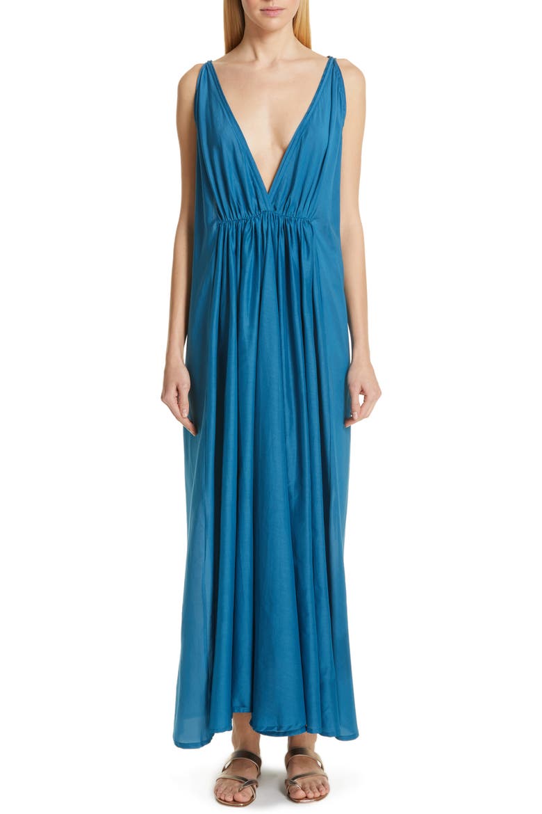 Clemence Cotton & Silk Maxi Dress, Main, color, POSEIDON