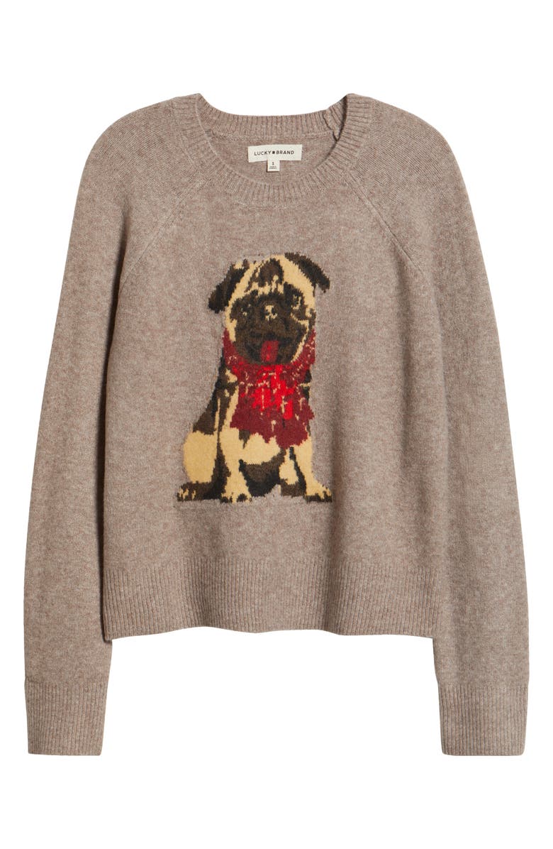 Lucky Brand Cloud Soft Pug Intarsia Sweater, Alternate, color, Taupe Heather