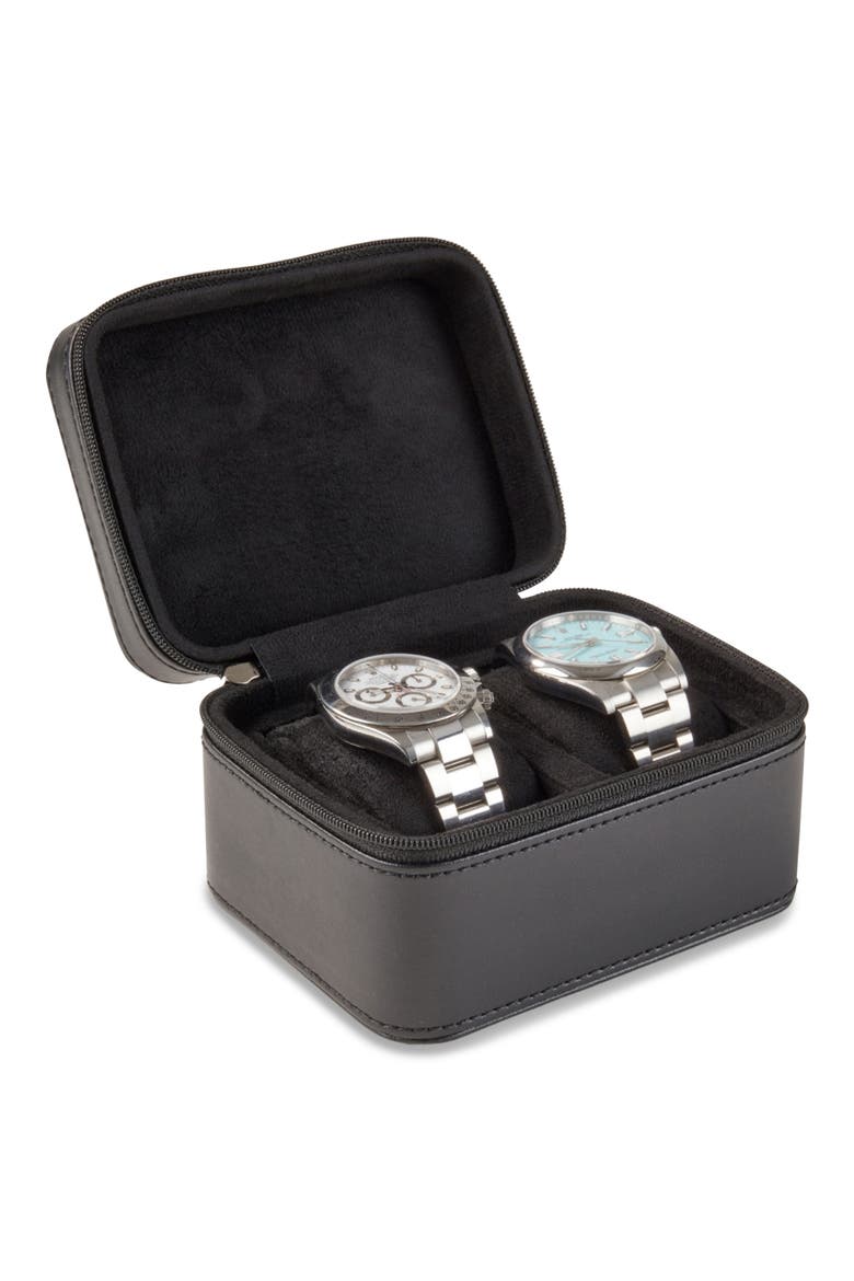 Matteo Leather Watch Case, Alternate, color, BLACK