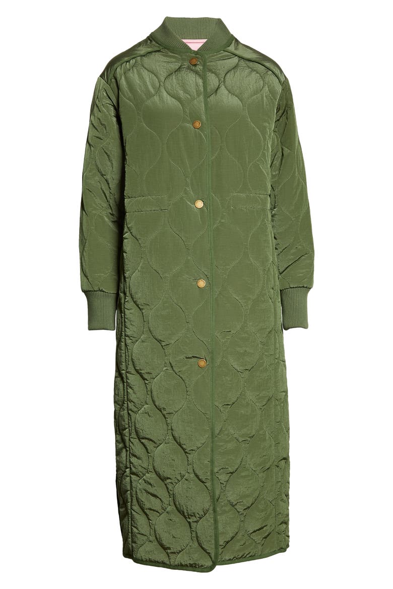 Avverrii Quilted Long Bomber Coat, Alternate, color, GREEN