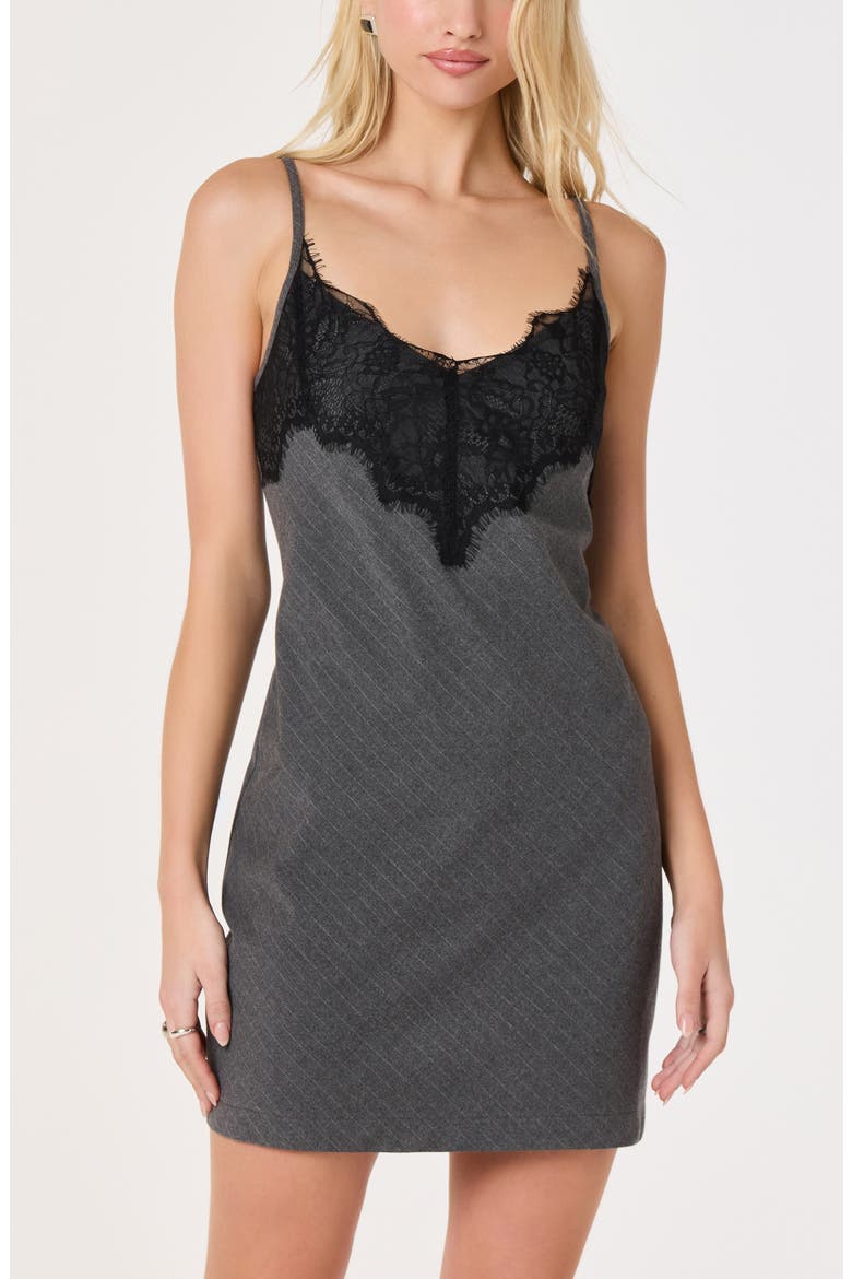Aleta Pinstripe & Lace Mini Slipdress, Alternate, color, CHARCOAL