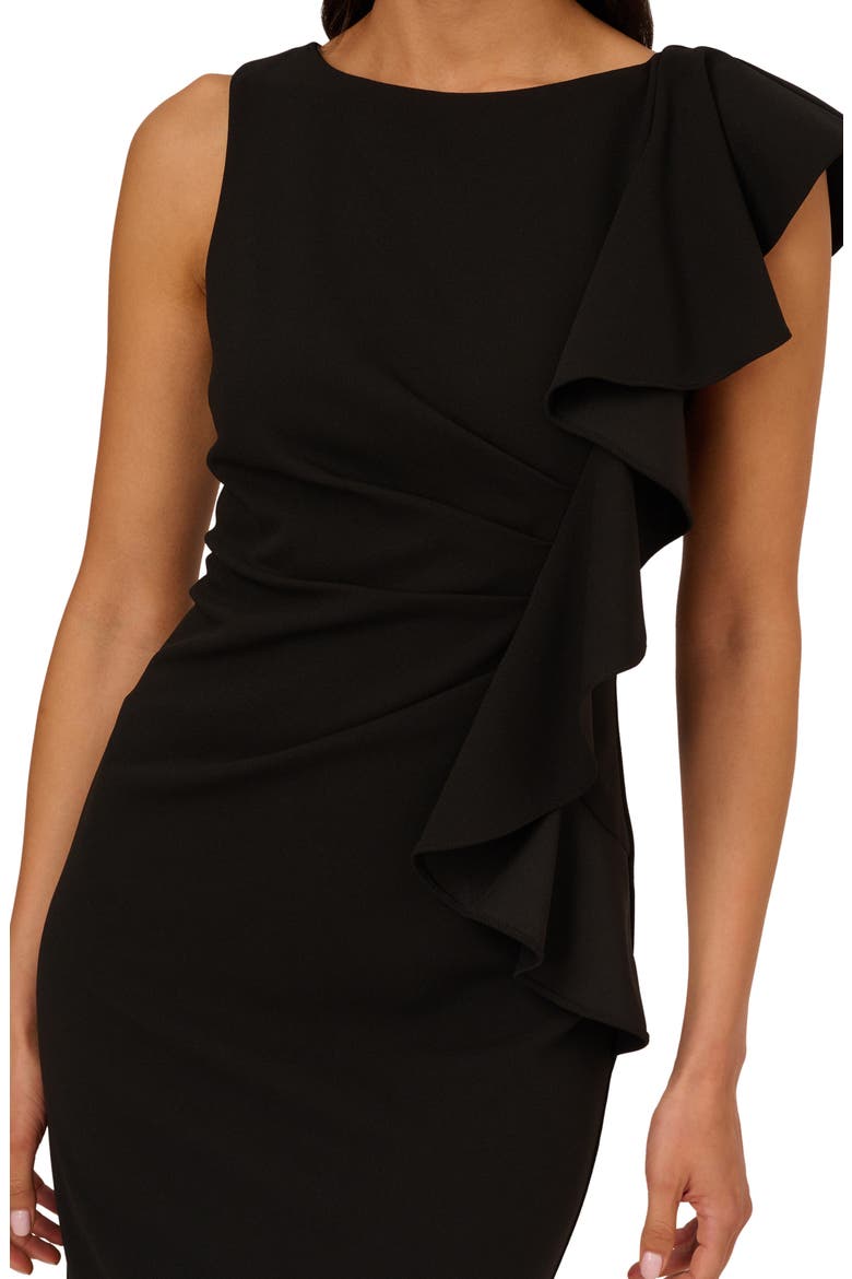 Drape Ruffle Sleeveless Crepe Dress, Alternate, color, BLACK