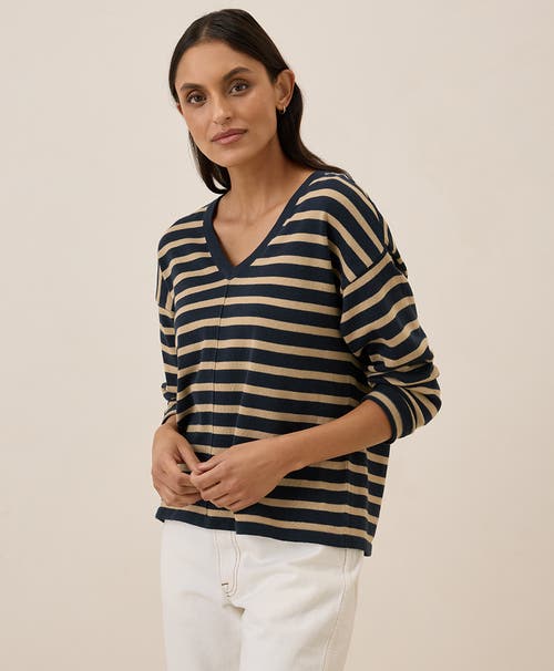 Pact Organic Cotton Classic Fine Knit Relaxed Sweater In Encinitas Stripe Midnight Blue