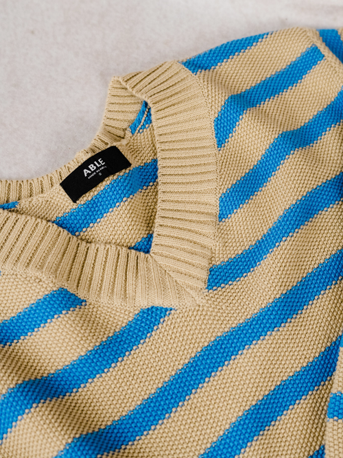 Able Haven Seed Stitch Sweater In Blue In Brown Sugar/blue Stripe