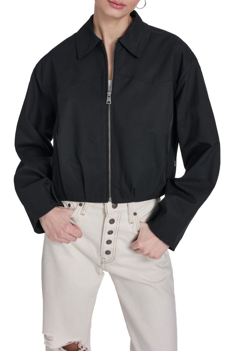 Crop Bubble Hem Bomber Jacket, Main, color, BLACK