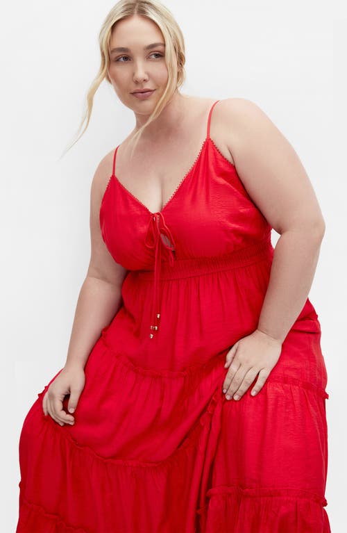 Shop City Chic Aiza Tiered Tie Front Sleeveless Maxi Dress In Cherry