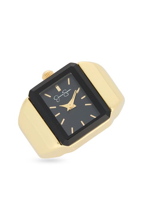 Faceted Glass Rectangular Ring Watch