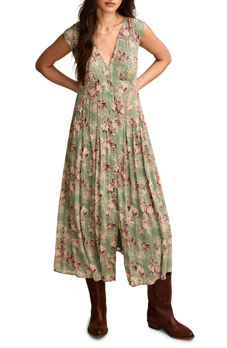 Lucky Brand Front Button Sleeveless Pleated Maxi Dress, Main, color,