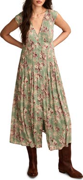 Lucky Brand Front Button Sleeveless Pleated Maxi Dress