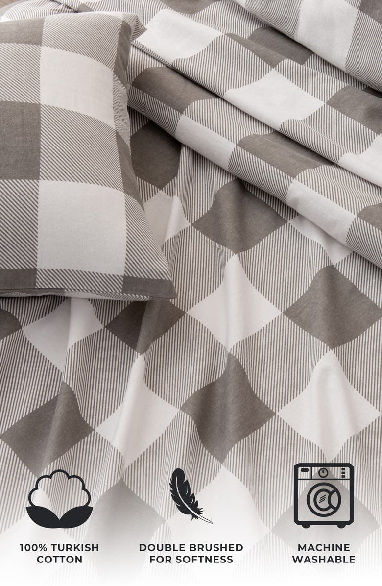 Woven & Weft Turkish Cotton Flannel Plaid Sheet Set, Alternate, color, Buffalo Check - Grey