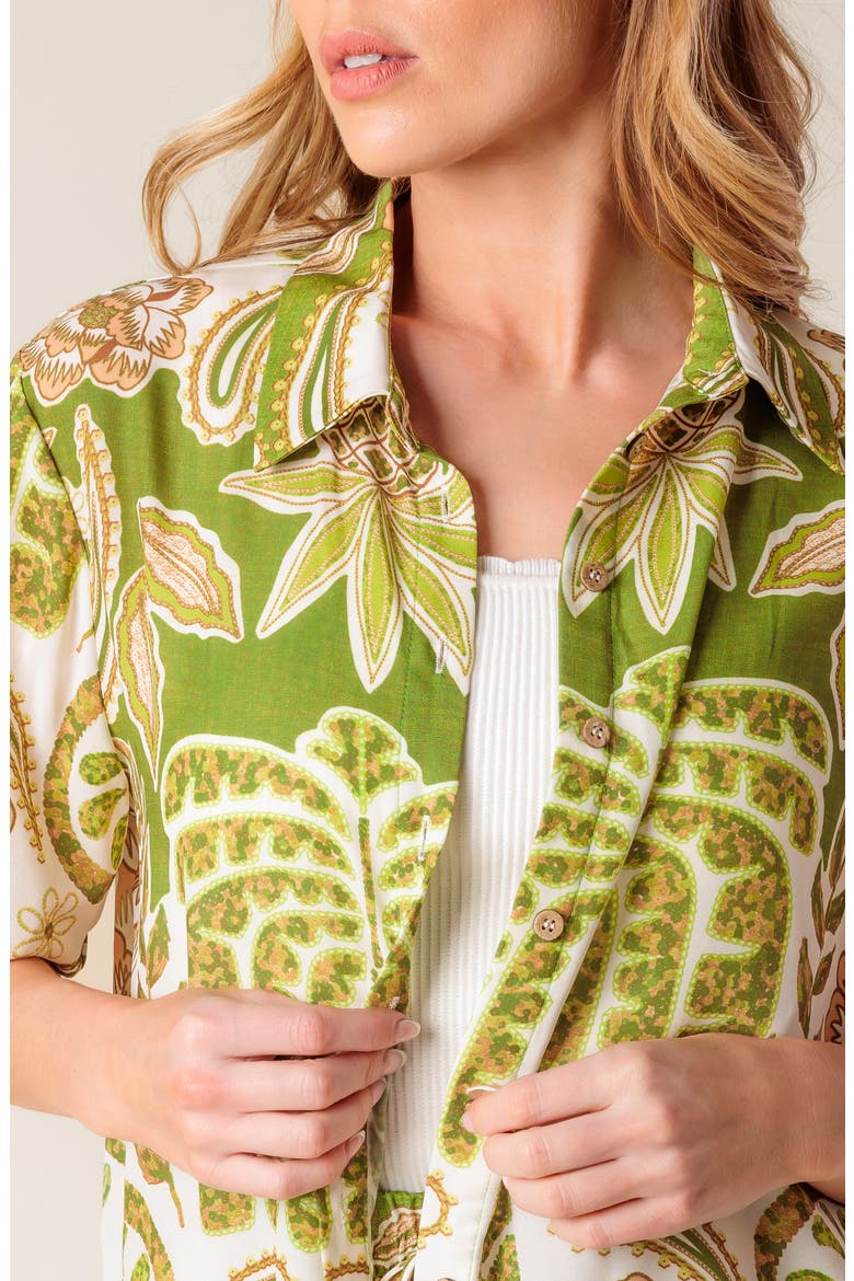 Floral Paisley Short Sleeve Button-Up Shirt, Alternate, color, IVORY/ GREEN