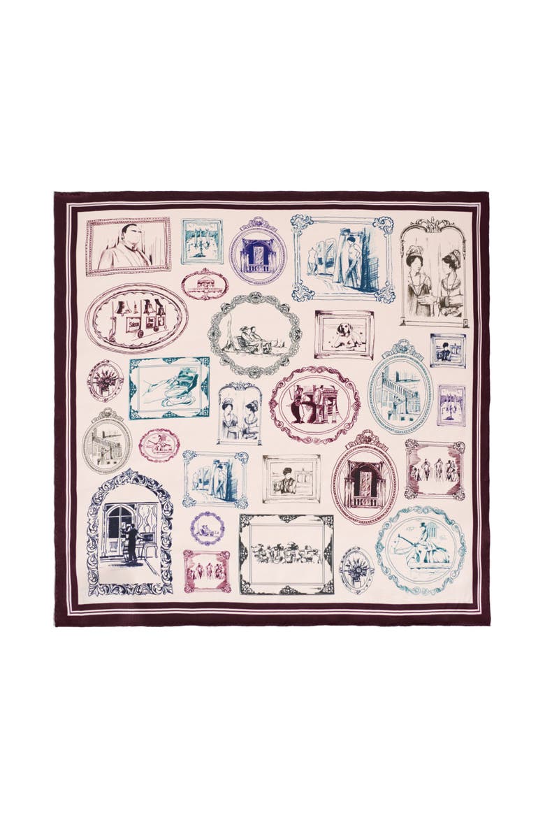 Downton Abbey the Grand Finale x Lost Pattern Silk Scarf, Main, color, Burgundy