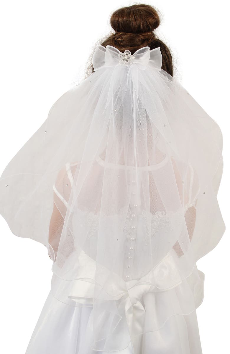 Lauren Marie Beaded Bow & Veil, Alternate, color, White