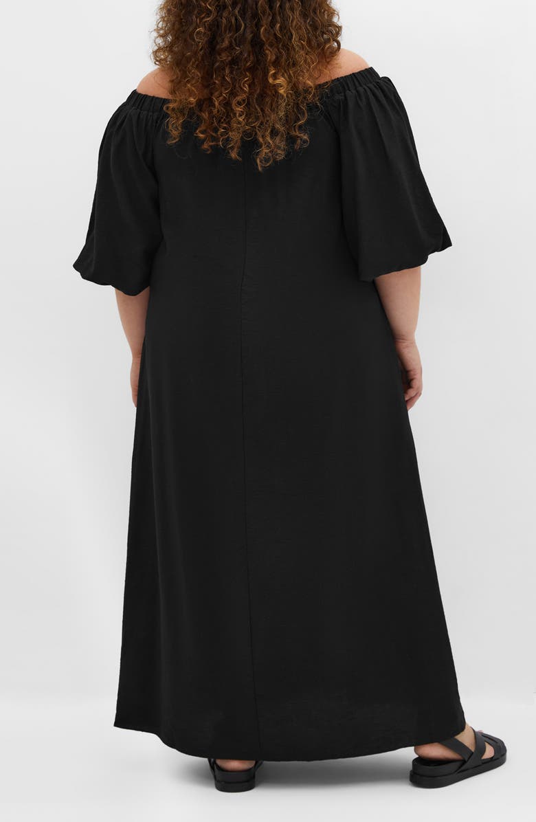 City Chic Layla Off the Shoulder Puff Sleeve Maxi Dress, Alternate, color, Black