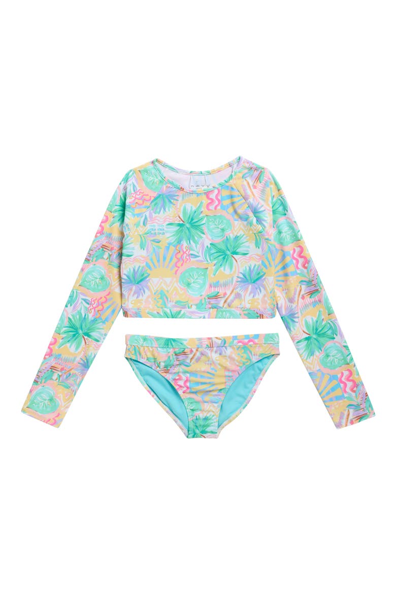 Kids' Palm Sun Crop Two-Piece Swimsuit, Main, color, BLUE RADIANCE