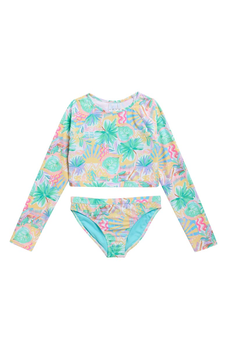 Roxy Kids' Palm Sun Crop Two-Piece Swimsuit, Main, color, Blue Radiance