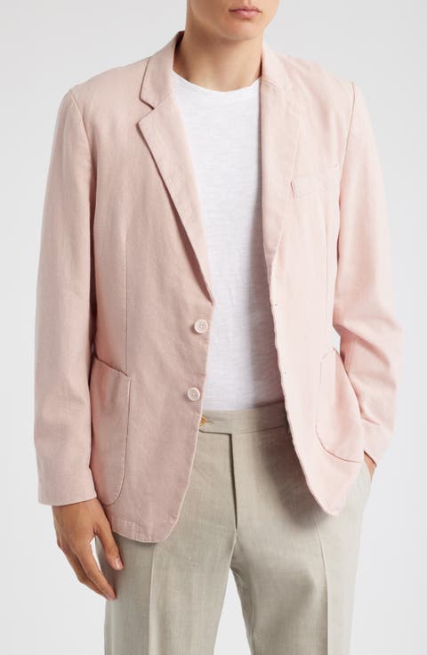 Tailored Fit Pink Linen & Cotton Suit Jacket