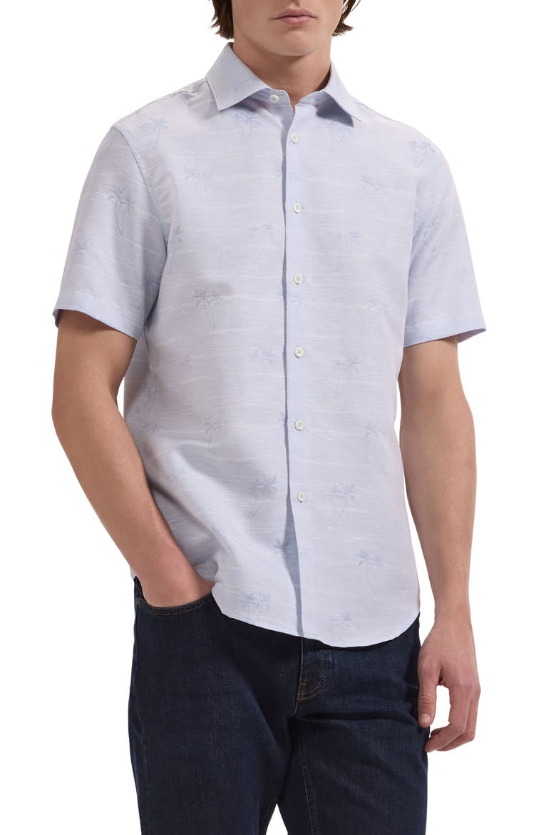 Orson Short Sleeve Cotton & Linen Button-Up Shirt, Main, color, AIR BLUE