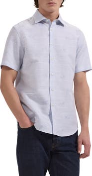 Bugatchi Orson Short Sleeve Cotton & Linen Button-Up Shirt