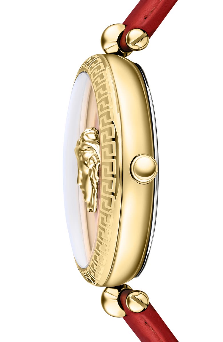 Versace Palazzo Empire Two Hand Quartz Leather Strap Watch, 39mm, Alternate, color, Gold