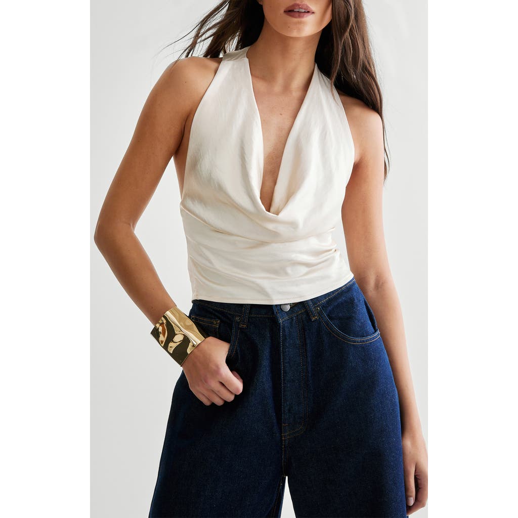 Nasty Gal Hammered Satin Halter Top In Champagne