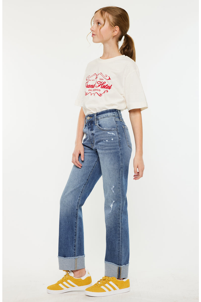 Nia High Rise Kid Straight Jeans, Alternate, color, Medium Wash