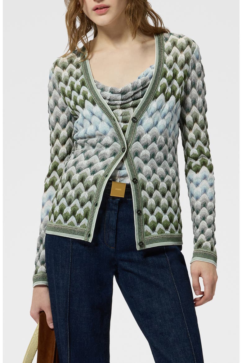 Metallic Lace Stitch Cardigan, Main, color, GREEN MULTI