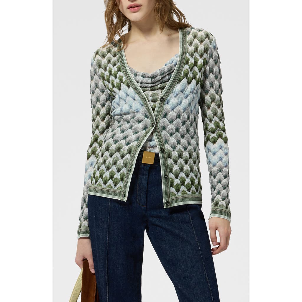 Missoni Metallic Lace Stitch Cardigan In Green Multi