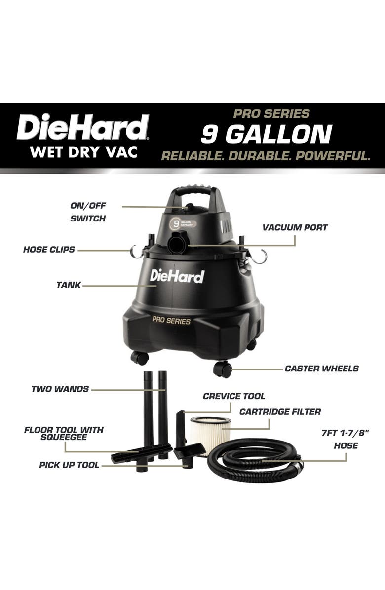 DieHard 9 Gal Wet Dry Shop Vacuum, Portable with Blower, Alternate, color, Black